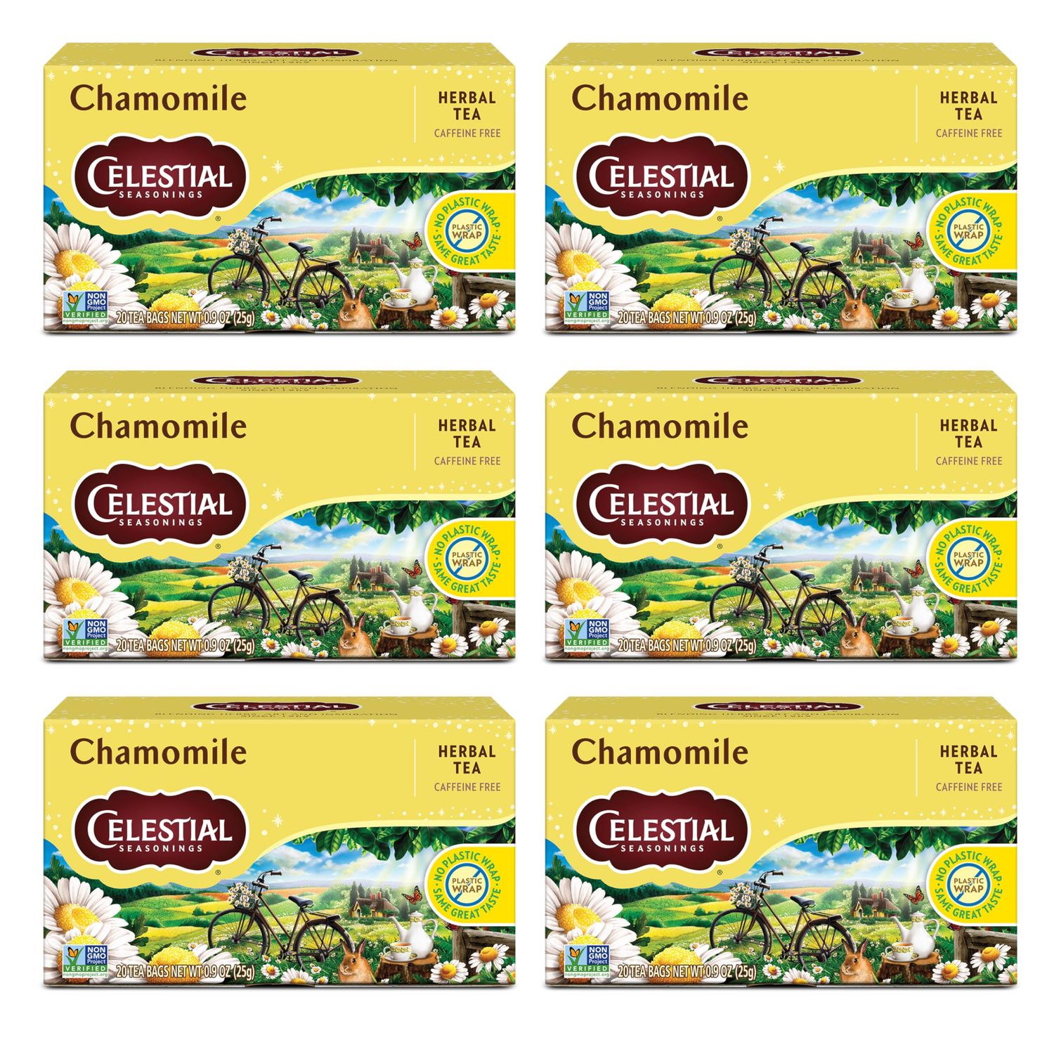 Celestial Seasonings Chamomile Herbal Tea, Caffeine Free, 20 Tea Bags Box (Pack of 6)