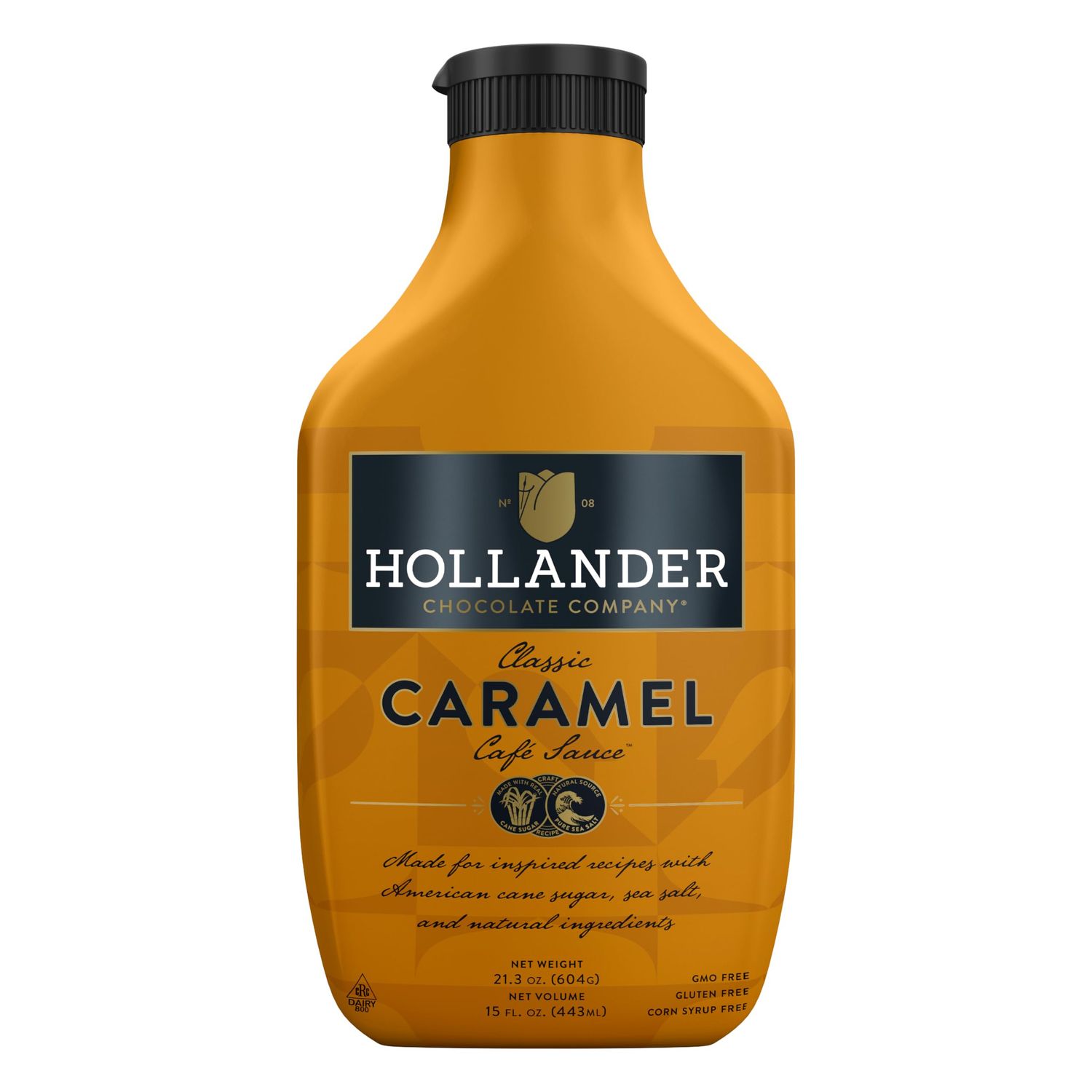 Hollander Caramel Caf Sauce | GMO Free, Corn Syrup Free, Soy/Gluten Free |15 fl. oz. Squeeze Bottle | Flip Cap