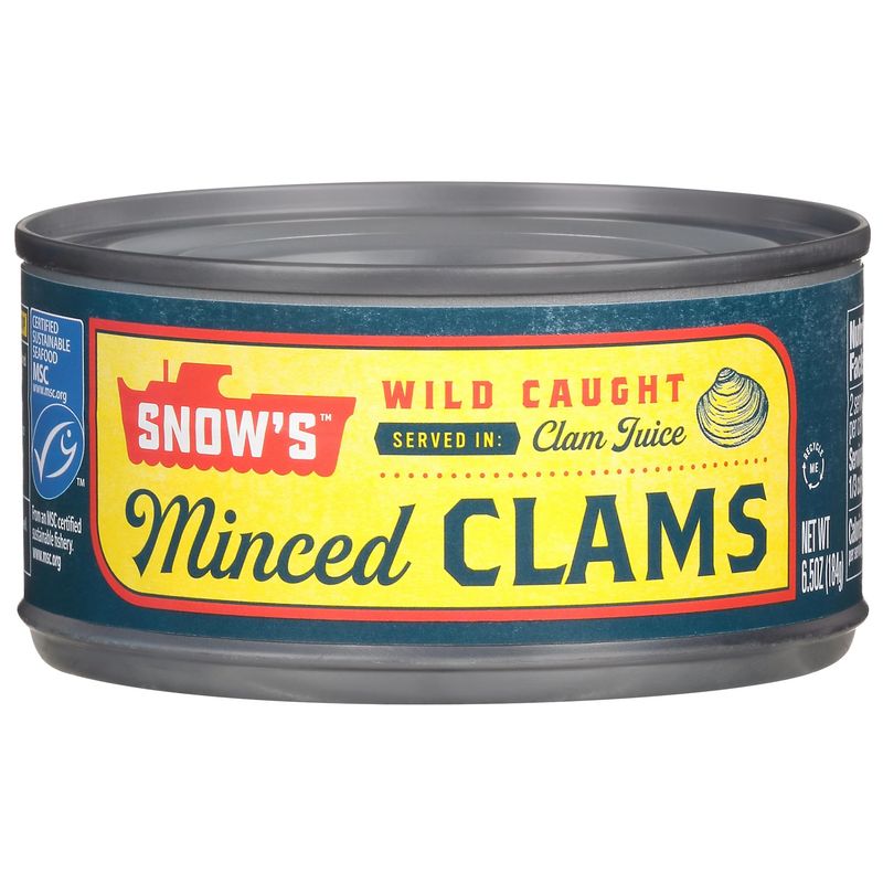 Snow&#39;s Wild Caught Minced Clams Canned, 6.5 oz Can - 5g Protein Per Serving - Gluten Free, Keto Friendly, 99% Fat Free