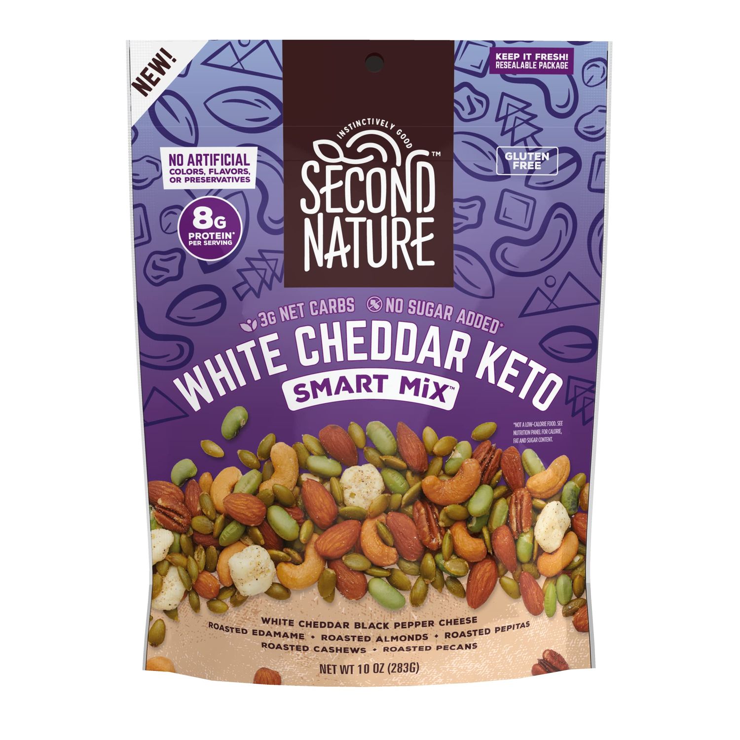 Second Nature White Cheddar Keto Smart Snack Mix, 10 oz Resealable Pouches (Pack of 6) - Keto Friendly Gluten Free Snack - No Sugar Added Nut Trail Mix, Ideal for Travel Snacks
