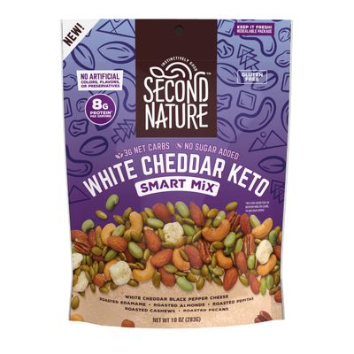 Second Nature White Cheddar Keto Smart Snack Mix, 10 oz Resealable Pouches (Pack of 6) - Keto Friendly Gluten Free Snack - No Sugar Added Nut Trail Mix, Ideal for Travel Snacks