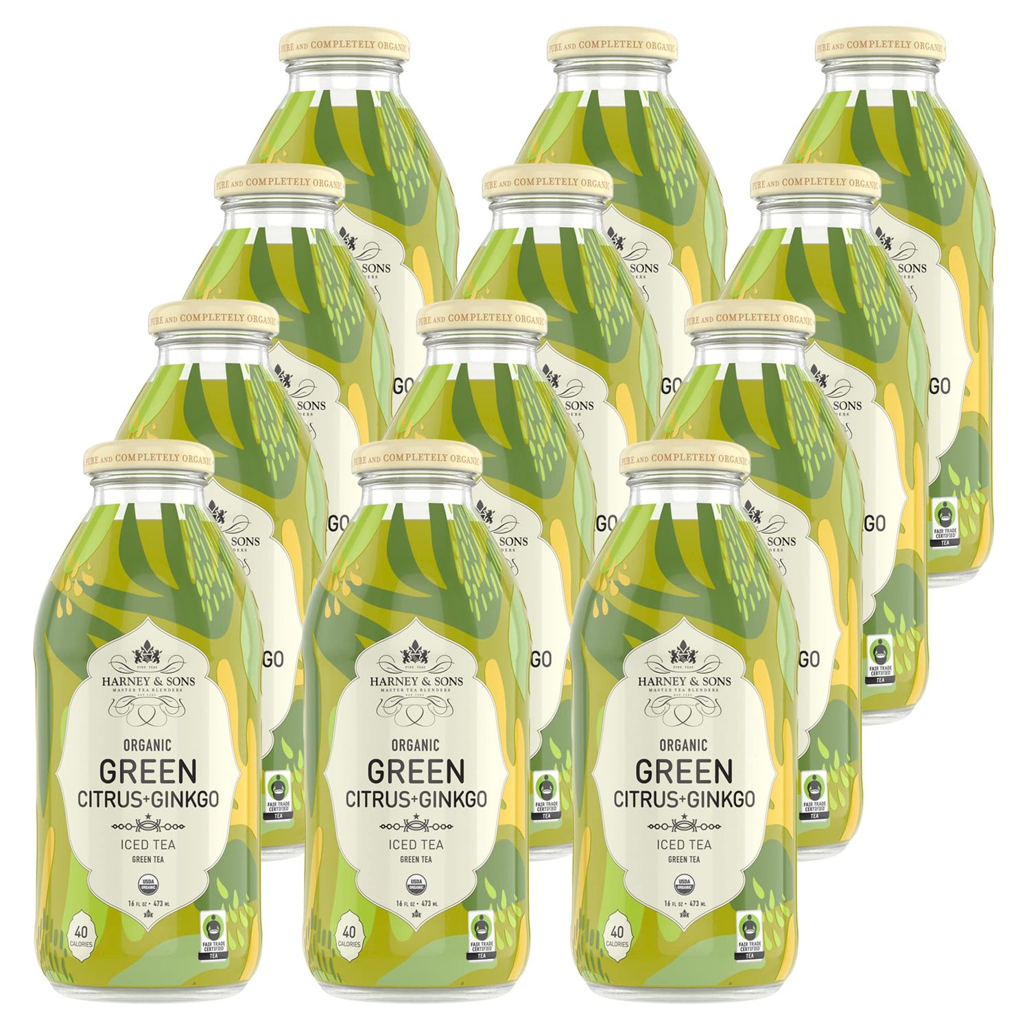 Harney &amp; Sons Organic Green Iced Tea with Citrus &amp; Ginkgo, Certified Organic and Fair Trade (70026), 16 Fl Oz (Pack of 12)