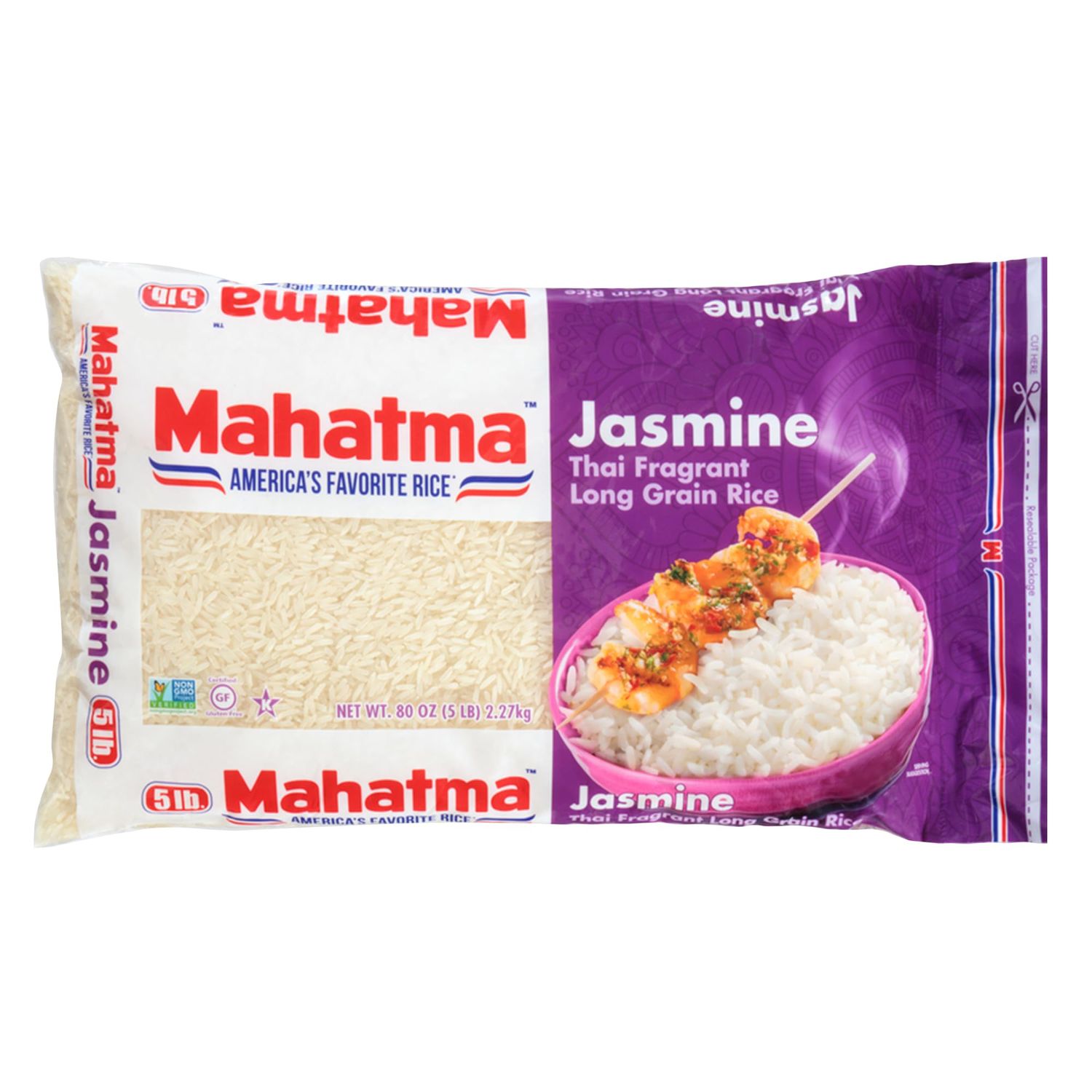 Mahatma Jasmine Rice, 5lb Bag of Rice, Thai, Indian, or Cambodian Fragrant Flavored Rice, Stovetop or Microwave Rice