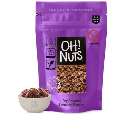 Pecans | Dry Roasted Unsalted | 2 lb | Oil-Free, All Natural Pecans | Packed in New York Zip-Seal Bag for Exceptional Freshness by Oh Nuts