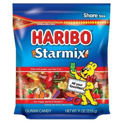 HARIBO Gummi Candy, Starmix Gummy Candy, 9 Ounce Resealable Share Size Stand Up Bag, Delicious Soft &amp; Chewy Sweet Snacks, Assorted Fruity Flavors
