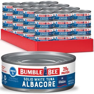 Bumble Bee Solid White Albacore Tuna in Water, 5 oz Can (Pack of 48) - Wild Caught Tuna - 29g Protein per Serving, High in Omega-3s - Non-GMO Project Verified, Gluten Free, Kosher