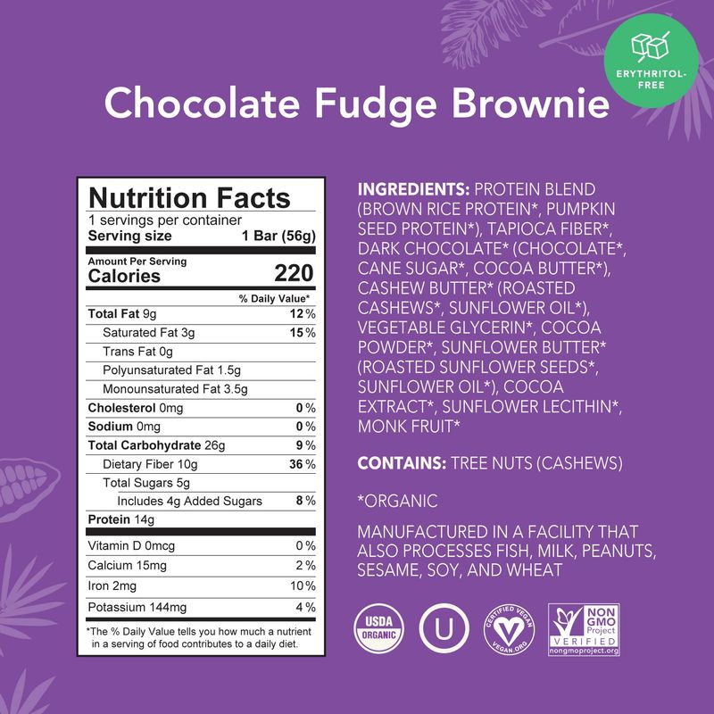 ALOHA Organic Plant-Based Protein Bars | Chocolate Fudge Brownie | Vegan, Gluten-Free, Paleo, Low-Carb, Non-GMO, Soy-Free, 12 Count