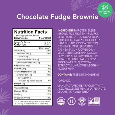 ALOHA Organic Plant-Based Protein Bars | Chocolate Fudge Brownie | Vegan, Gluten-Free, Paleo, Low-Carb, Non-GMO, Soy-Free, 12 Count
