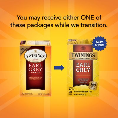 Twinings Earl Grey Black Tea Individually Wrapped Bags, 20 Count (Pack of 6), Flavoured with Citrus and Bergamot, Caffeinated, Enjoy Hot or Iced | Packaging May Vary