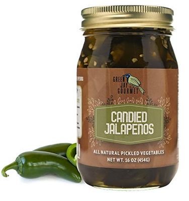 Green Jay Gourmet Pickled Candied Jalapeos in a Jar - Fresh Hand Jarred Vegetables for Cooking &amp; Pantry - Home Grown Pre-Prepared Pickled Candied Jalapeos - Simple Natural Ingredients - 16 Ounce Jar