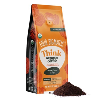 Four Sigmatic Focus Mushroom Coffee | Organic Ground Coffee with Lion&#39;s Mane Mushroom and Chaga Mushroom | Nootropic Mushroom Coffee for Better Focus and Immune Support | 12oz Bag