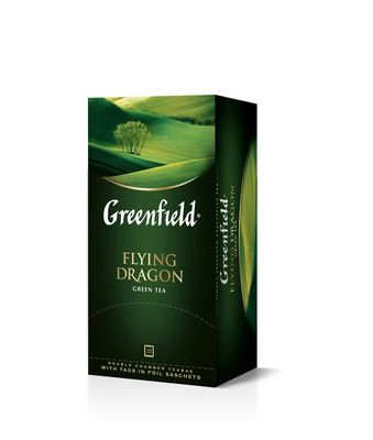 Greenfield Flying Dragon Green Tea Classic Collection Finely Selected Speciality Tea 25 Double Chamber Teabags With Tags in Foil Sachets