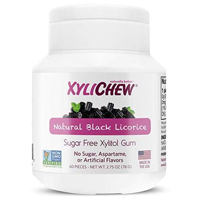 Xylichew 100% Xylitol Chewing Gum Jars - Non GMO, Gluten, Aspartame, and Sugar Free Gum - Natural Oral Care, Relieves Bad Breath and Dry Mouth - Licorice, 60 Count (Pack of 4)