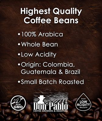 5LB Don Pablo Signature Blend - Medium-Dark Roast - Whole Bean Coffee - Low Acidity - 5 Pound (5 lb) Bag