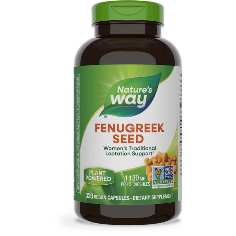 Nature&#39;s Way Fenugreek Seed, Traditional Lactation/Breastfeeding Support*, Non-GMO Project Verified, Vegan, 320 Capsules (Packaging May Vary)