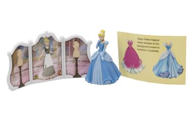 DecoSet Disney Princess Cinderella Transforms Cake Topper, 4-Piece Birthday Cake Decorations Set with Figurine and Dress Stickers