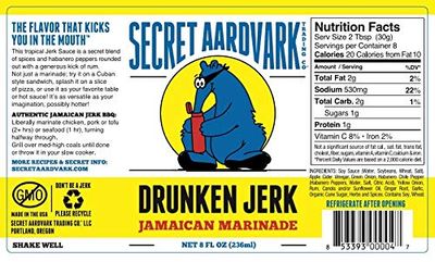 Secret Aardvark Drunken Jerk Hot Sauce - Jamaican Jerk Sauce and Marinade, Made with Jamaican Jerk Seasoning, Soy Sauce, &amp; Habanero Peppers, Non-GMO, Low Carb, Spicy BBQ Sauce - 8 fl oz 2 Pack