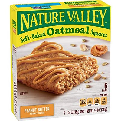 Nature Valley Soft-Baked Oatmeal Squares, Peanut Butter Breakfast Snacks, 6 ct, 7.44 OZ