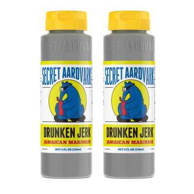 Secret Aardvark Drunken Jerk Hot Sauce - Jamaican Jerk Sauce and Marinade, Made with Jamaican Jerk Seasoning, Soy Sauce, &amp; Habanero Peppers, Non-GMO, Low Carb, Spicy BBQ Sauce - 8 fl oz 2 Pack