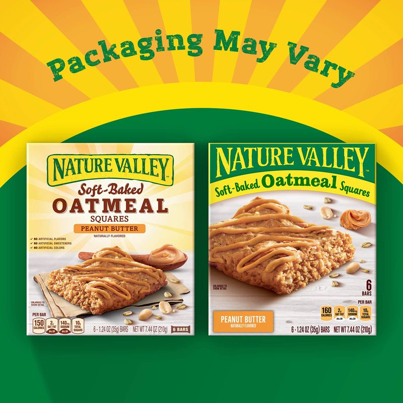Nature Valley Soft-Baked Oatmeal Squares, Peanut Butter Breakfast Snacks, 6 ct, 7.44 OZ