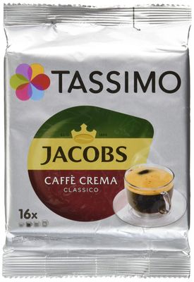 Tassimo Jacobs Caff Crema Classico, Coffee with Fine Cream, 16 T-Discs