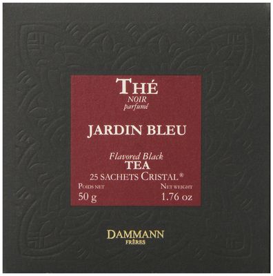 Dammann Freres Sachets, Jardin Bleu Tea Bags, Premium Gourmet French Black Tea, Blend Strawberry, Rhubarb Flavors, 25 Count (Single Pack)
