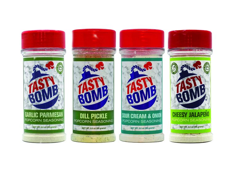 Tasty Bomb Popcorn Seasoning Pack, Keto Friendly, Gluten Free Popcorn Seasoning, Popcorn Seasonings Powder For Gifting, Pack of 4- Sour Cream &amp; Onion, Garlic Parmesan, Dill Pickle, Cheesy Jalapeno