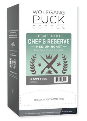 Wolfgang Puck Coffee, Chefs Reserve, 9.5 Gram Soft Pods, 18 Count (Pack of 6)