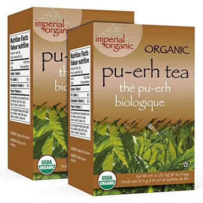 Uncle Lee&#39;s Tea Organic Pu-Erh Tea, 100% Natural Chinese Tea, Fresh &amp; Full Earthy Flavor, Enjoy as Hot Tea or Iced Tea Beverages, Coffee Alternative, 2 Pack - 18 Tea Bags per Box