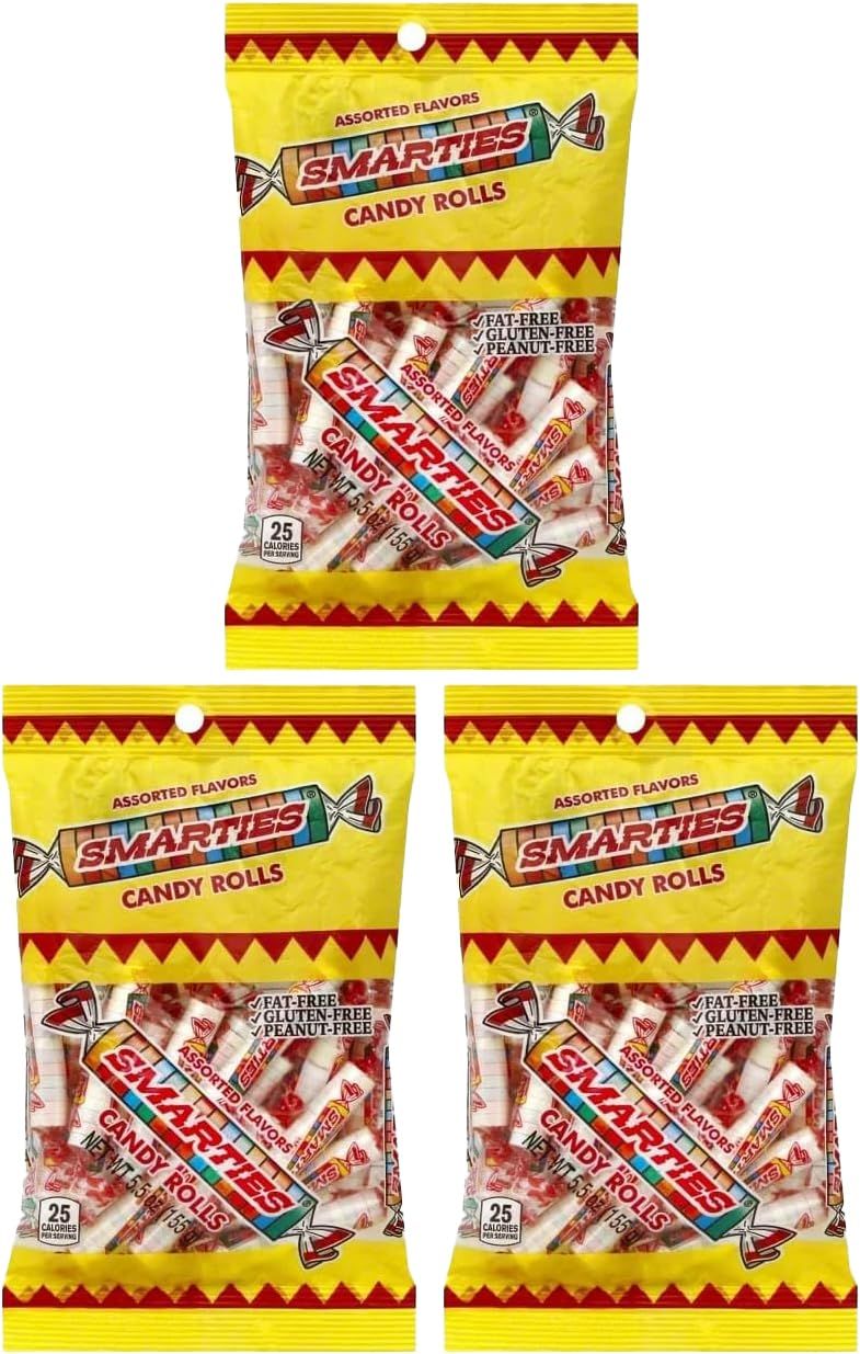 Smarties Candy Rolls Original Flavor Gluten Free &amp; Classic Sweetness from Family Owned Since 1949 Peanut Free &amp; Dairy Free | Perfect Halloween Treat - 5 Ounce Pack of 3
