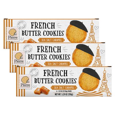 Pierre Biscuiterie French Butter Cookies with Sea Salt Caramel 5.29 oz, pack of 3