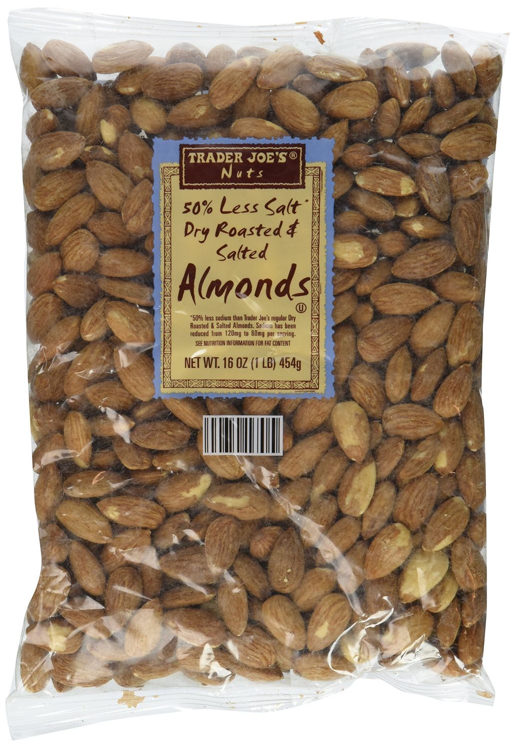 Trader Joe&#39;s 50% Less Salt Dry Roasted and Salted Almonds, 1 lb