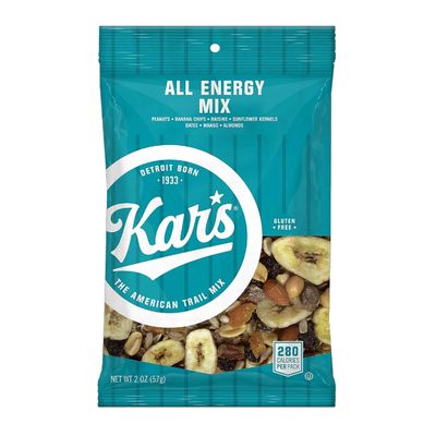 Kars Nuts All Energy Unsalted Trail Mix, 2 oz Individual Snack Packs - Bulk Pack of 48, Gluten-Free Snack Mix