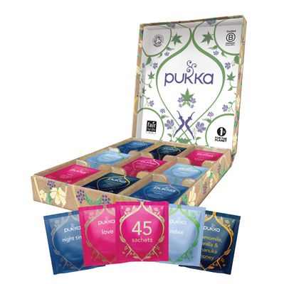Pukka Tea Gift Box, Herbal Health Wellness Tea, Relax Selection Organic Tea, Best for Birthdays, Anniversaries &amp; Holidays, 45 Tea Bags, 5 Flavors