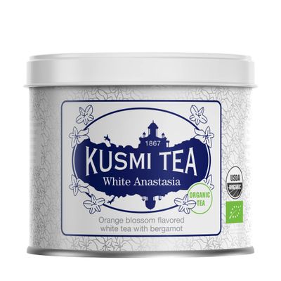 Kusmi Tea - White Anastasia - Organic Blend of White Tea with Bergamot - Smooth, Flavourful Tea - Enjoy Hot or Iced - Loose Leaf Tea - Tin Box of 3.1 oz - Quantity for about 50 cups