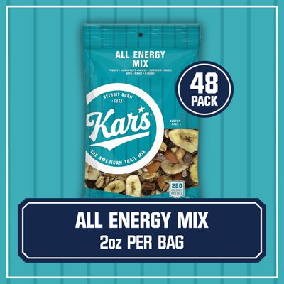Kars Nuts All Energy Unsalted Trail Mix, 2 oz Individual Snack Packs - Bulk Pack of 48, Gluten-Free Snack Mix