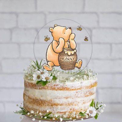 Winnie Cake Topper Welcome Baby Acrylic 5inch Cake Toppers Cupcake Toppers Classic The Pooh Baby Shower Decorations Winnie Birthday Party Supplies
