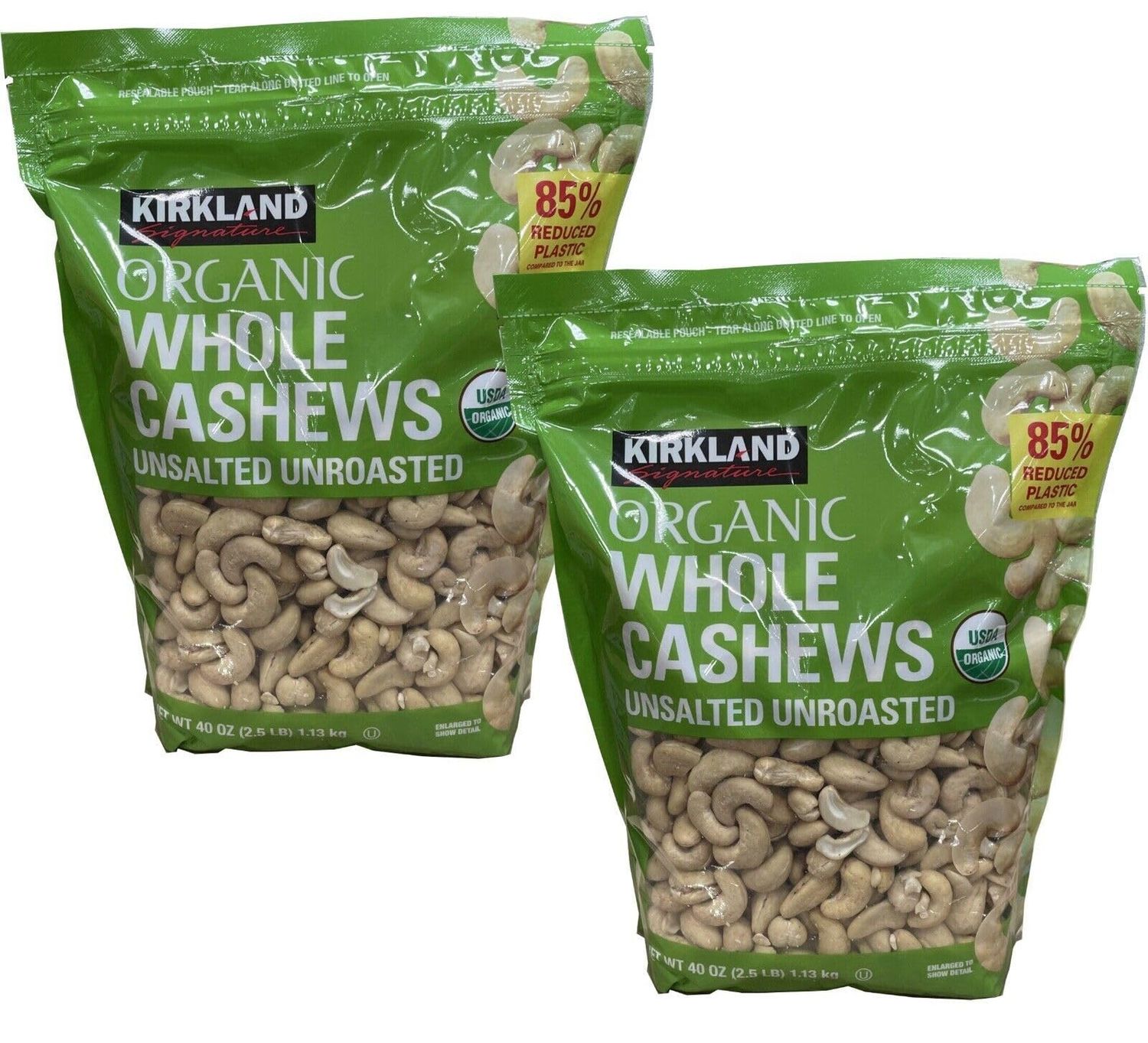 Kirkland Signatures Organic Whole Cashews Unsalted Unroasted - 2 Lb 8 Oz (2 Pack)