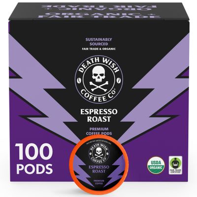 Death Wish Coffee - Single Serve Pods - Dark Roast Coffee Pods - Made with USDA Certified Organic (Espresso Roast, 100 Count)
