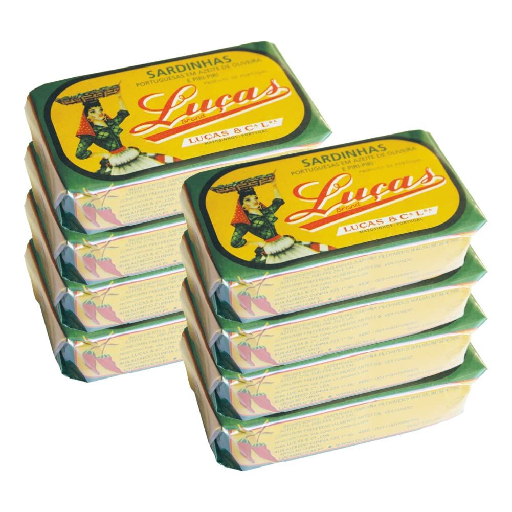 Luas Portuguese Sardines in Olive Oil and Piri-Piri - Pack of Eight 4.23oz Cans - Product of Portugal