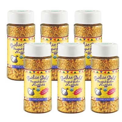 Garlic Gold Toasted Garlic Nuggets, Crunchy Roasted Garlic Seasoning, USDA Certified Organic Salad Topper, Keto Paleo Friendly (2.1 Ounces, 6 Pack)