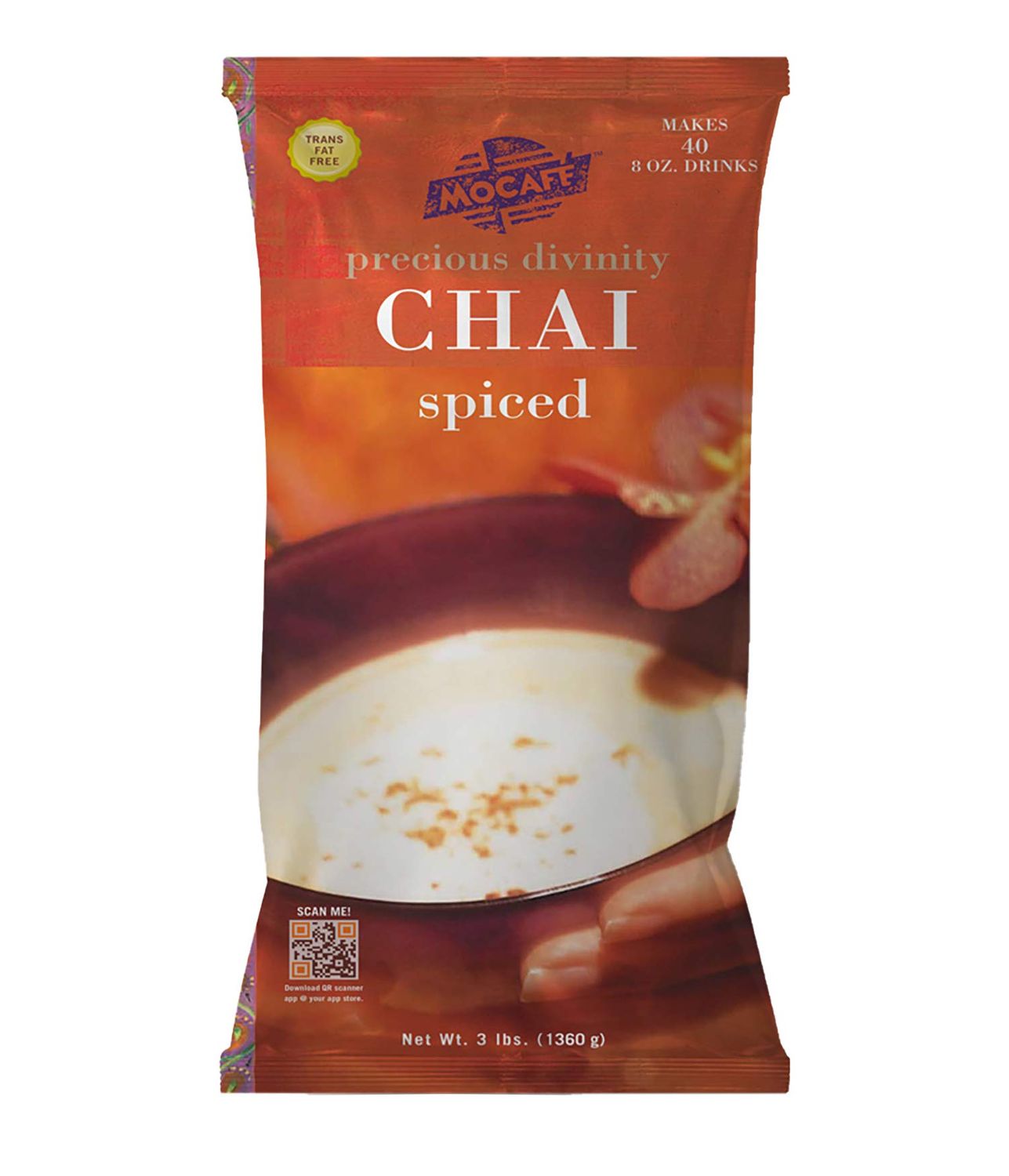 MOCAFE Precious Divinity Spiced Chai Tea Mix, 3-Pound Bag Instant Frappe Mix, Coffee House Style Blended Drink Used in Coffee Shops