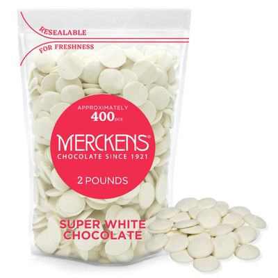 Merckens Chocolate Melting Wafers Bulk Bag Perfect For Easter, Saint Patrick's Day Celebration, for Dipping, Deserts, Baking And More (Super White, 2 Pound)
