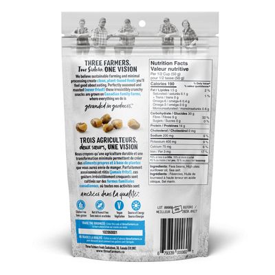 Three Farmers - Roasted Fava Beans 3-Pack | Sea Salt | 3 Pack - 140g | Gluten-Free | Vegan | Kosher | Plant Protein | High Fibre | Low Fat | Non-GMO Certified