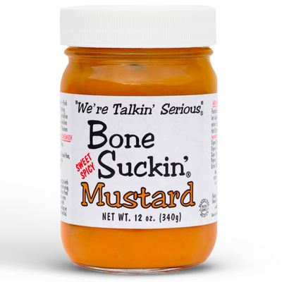 Bone Suckin&#39; Sauce Mustard, Non GMO, Gluten and Fat Free, Great Tasting Condiment, National Champion, World Mustard Museum (12 Ounce, Sweet Spicy)