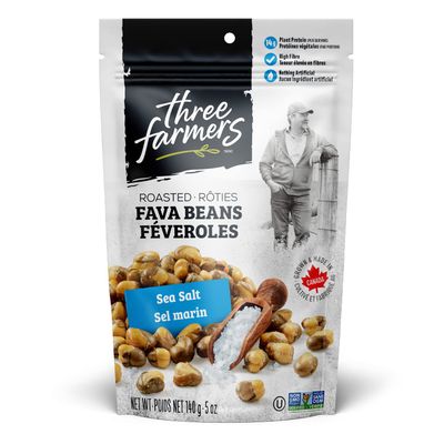 Three Farmers - Roasted Fava Beans 3-Pack | Sea Salt | 3 Pack - 140g | Gluten-Free | Vegan | Kosher | Plant Protein | High Fibre | Low Fat | Non-GMO Certified
