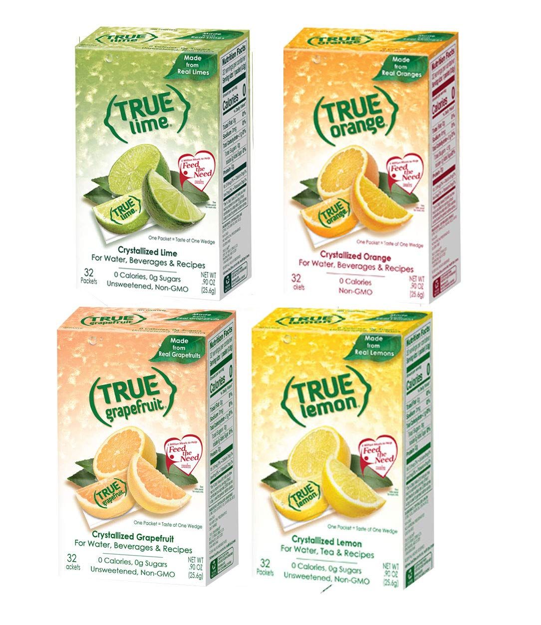 True Lemon, Lime, Orange &amp; Grapefruit 32ct Boxes Sampler Pack (4 packs)