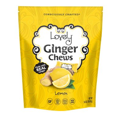 Lovely Candy Lemon Ginger Chews, Made with Real Ginger 14oz (1-Pack) | Gluten-Free, Non-GMO, NO Artificial Ingredients, NO High Fructose Corn Syrup | Christmas &amp; Holiday Stocking Stuffer for Kids