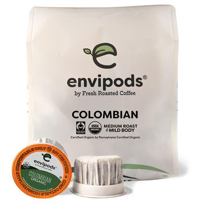 Fresh Roasted Coffee, Fair Trade Organic Colombian Compostable envipods, Medium Roast, Kosher | 12 Count for Keurig K Cup Brewers | Not for use in Ninja or Hamilton Beach Brewers