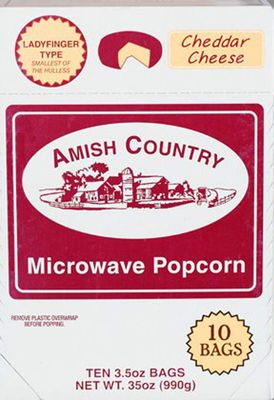 Amish Country Popcorn | Old Fashioned Microwave Popcorn | 10 Bags Cheddar Cheese Ladyfinger | Non-GMO, Gluten Free, Microwaveable and Kosher (10 Bags)